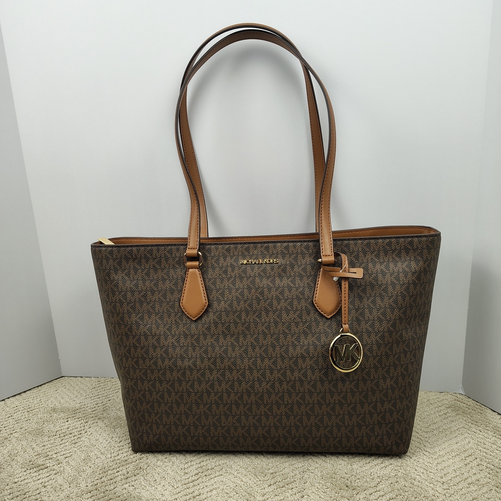 Michael Kors Shelia Large Signature Logo Brown Laptop Tote Bag